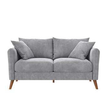 Magnolia 2 Seater Loveseat Sofa with Pillows Pocket Coil Seating Light Gray Velvet - Novogratz