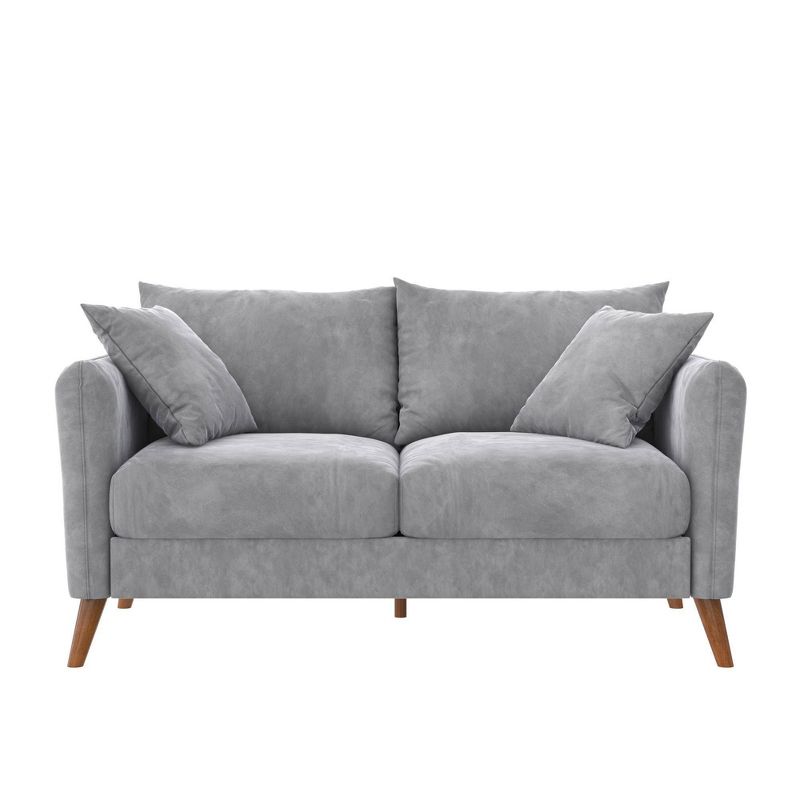 Magnolia 2 Seater Loveseat Sofa with Pillows Pocket Coil Seating Light Gray Velvet - Novogratz, 1 of 15