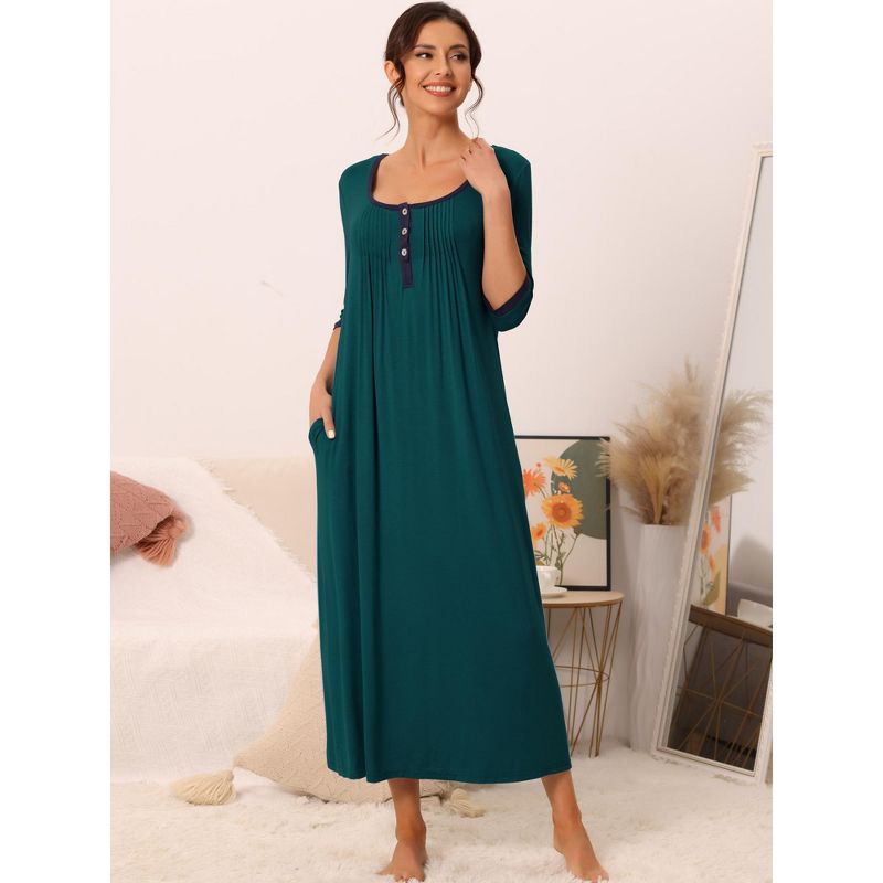 cheibear Womens Sleepwear Lounge Long Dress with Pockets Soft Nightshirt Pajama Nightgown, 2 of 6