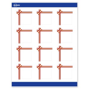 Avery Square Cards, 2" x 2", Gold-Red Gift Bow, Matte, 120ct - 1 of 4