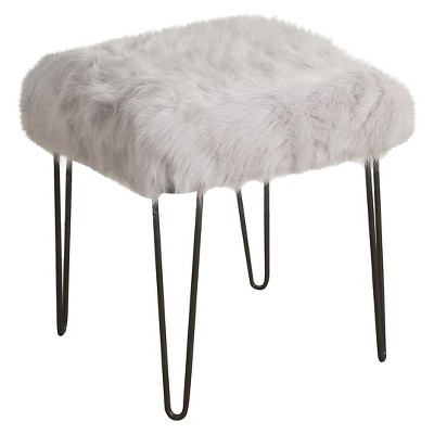 Faux Fur Gray Stool - HomePop