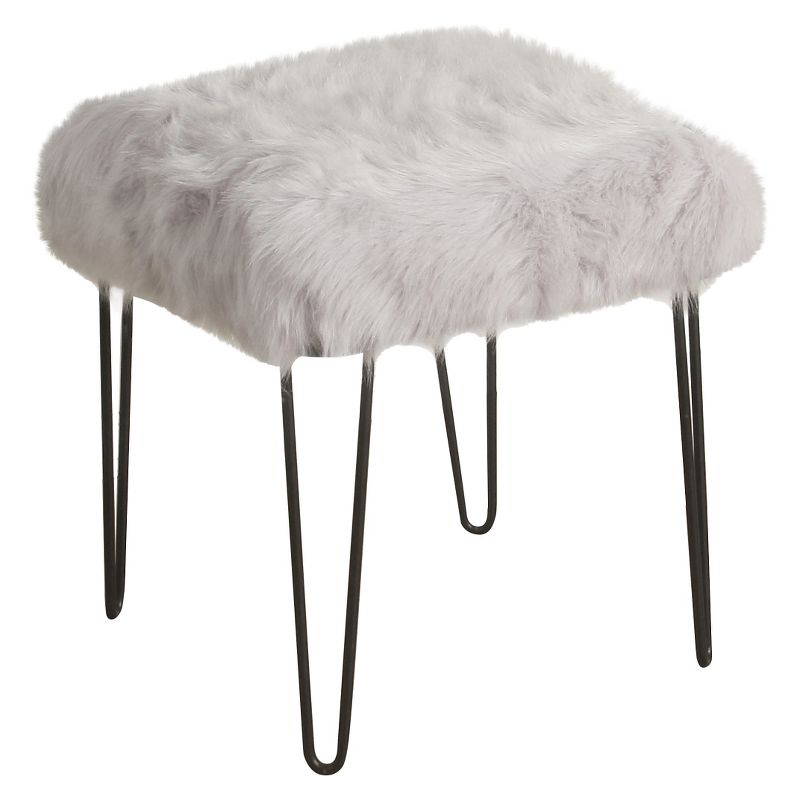 Faux Fur Square Gray Stool - HomePop, 1 of 8