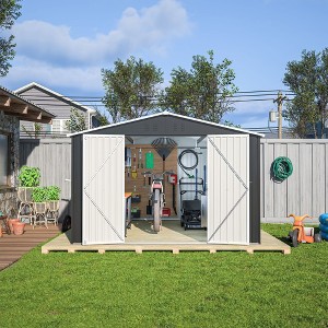 CAVINAS 10x12 FT Outdoor Utility Storage Shed with Lockable Doors,All Weather Tool Shed with Updated Frame Structure,Garden Shed for Patio,Black - 1 of 4