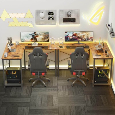 NicBex L shaped Gaming Desk for Home or Offices,Writing Desk with Metal Frame and Side Storage Bag,Computer Home Office Desk,Black/Gray/Brown/White