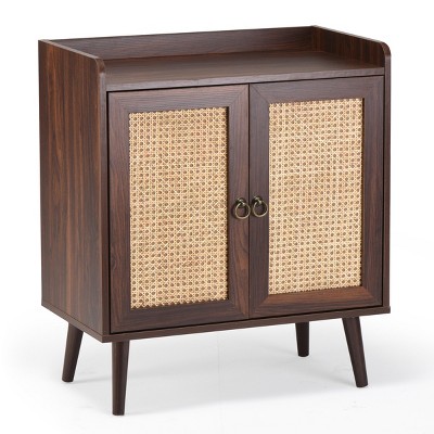GlasFlength Kitchen Storage Accent Kitchen Cabinet Storage Cabinet Morden Sideboard Cabinet 2 Doors for Dining Room, Brown, 15"*26.4"*30"