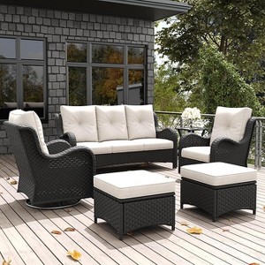 LayinSun Outdoor Patio Furniture Set, Black Rattan Wicker Sectional Swivel Rocker Chairs Sets with Ottomans, Swivel Glider Chair - 1 of 4