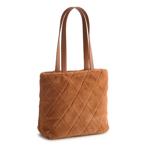 Vera Bradley Women's Faux Fur Small Original Zip Tote Bag Roasted Pecan