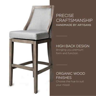 Vienna 31" Ash Grey Upholstered Swivel Bar Stool with Reclaimed Oak Frame