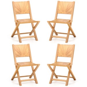 Tangkula 4 PCS Folding Patio Chairs w/ Inclined Backrest Teak Wood Outdoor Dining Chairs - 1 of 4