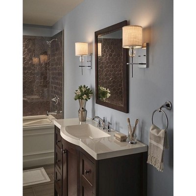 Polished Chrome Dimmable Bath Vanity Light with Linen Shade
