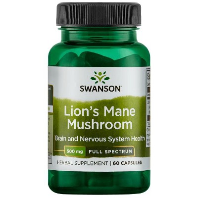 Swanson Full Spectrum Lion's Mane Mushroom, Supports Mental & Overall Health, 500 mg (60 Capsules).