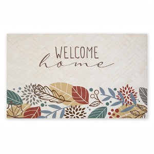 Stupell Industries Welcome Home with Leaves Printed Outdoor Door Mat, design by Kim Allen, 18"x30" - 1 of 4