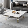 Lirago Modern High Gloss Coffee Table with 4 Golden Legs and 2 Hidden Drawers 2-Tier Square Living Room Center Table White - 3 of 4