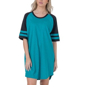 YafeMarte Women’s Short Sleeve Long Two Tone Nightshirt with Striped Sleeves and Pocket - 1 of 4