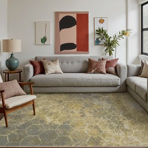 Abynow Geometric Modern Loomed Machine Washable Area Rug - 1 of 4