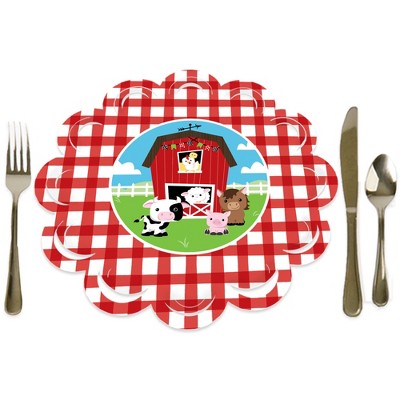 Big Dot of Happiness Farm Animals - Barnyard Baby Shower or Birthday Party Round Table Decorations - Paper Chargers - Place Setting For 12