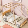 Wooden Car Bed with Pillows, Ceiling Cloth and LED, Natural - ModernLuxe - 2 of 4