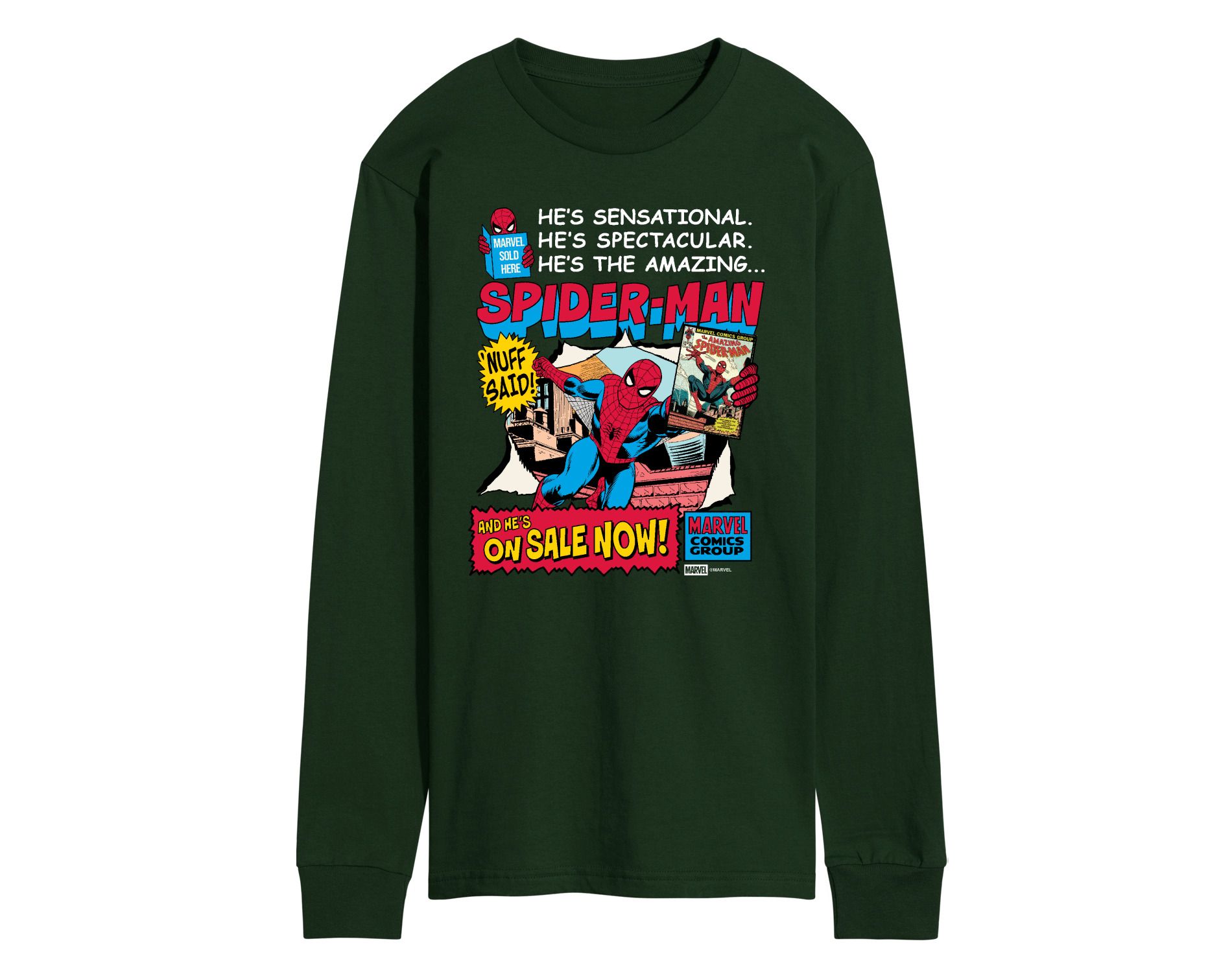 Men's Marvel Spider-Man He's Sensational Comic Long Sleeve Graphic T-Shirt - Forest Green - Small