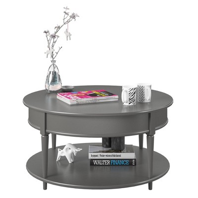 RealRooms Arielle Round Two-Shelf Coffee Table, Gray