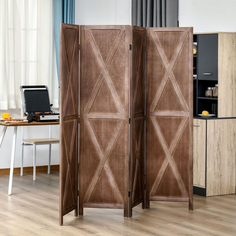 HOMCOM 4-Panel Folding Room Divider, 5.6 Ft Tall Freestanding Paulownia Wood Privacy Screen Panels for Indoor Bedroom Office, 2 of 7