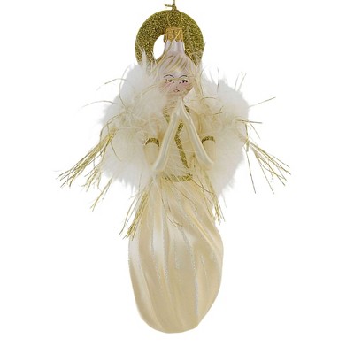 Italian Ornaments 8.0 Inch Feather & Fluted Angel Ivory Christmas Wings Ornament Tree Ornaments