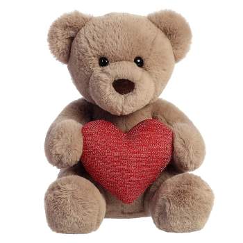 Aurora Valentines 9.5" Tuffy Taupe Bear with Heart Stuffed Animal