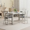 VECELO Farmhouse Style Dining Table Set, Rubber Wood Table and Upholstered Dining Chairs, Gray - 2 of 4