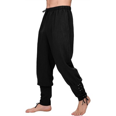 Joyfy Halloween Costume Men Ankle Banded Pirate Long Pants Medieval Renaissance Costume Pants Viking Costume Bottoms for Halloween Dress Up Party