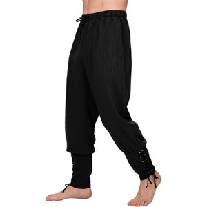 Joyfy Halloween Costume Men Ankle Banded Pirate Long Pants Medieval Renaissance Costume Pants Viking Costume Bottoms for Halloween Dress Up Party - 1 of 4