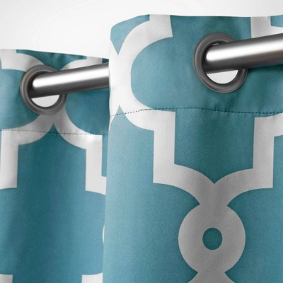 Teal and White Geometric Blackout Grommet Curtain Panels, 52x84