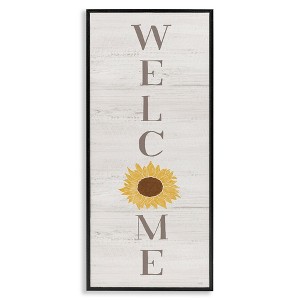 Stupell Industries Vertical Welcome Sign Rustic Sunflower Grain Pattern Framed Giclee Art, Black, 10" x 24" - 1 of 4