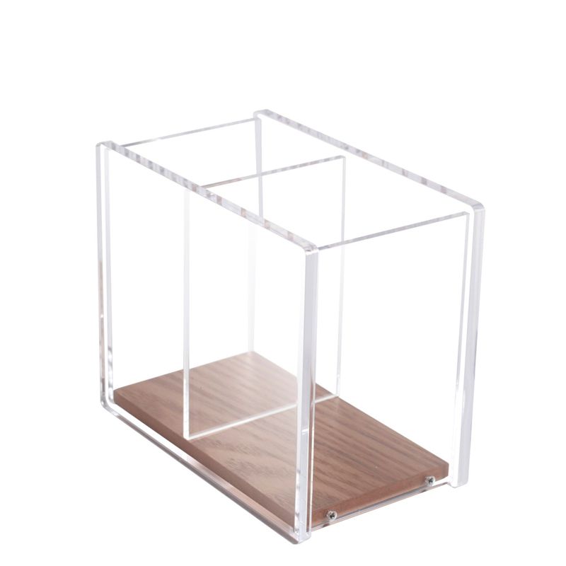 ZODACA Divided Clear Acrylic Wood Base Pen Holder, 3 of 6
