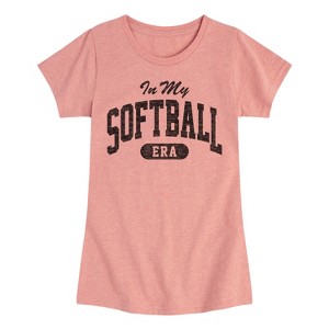Girls' - Instant Message - In My Softball Era -Youth Girls Short Sleeve T-Shirt Fitted Short Sleeve Graphic T-Shirt - 1 of 4