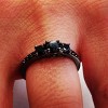 Pompeii3 1 1/5ct Heat Treated Black Diamond 3 Stone Ring 10K Black Gold - 4 of 4