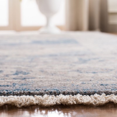 Vintage Blue and Gray Floral Motif Rectangular Area Rug