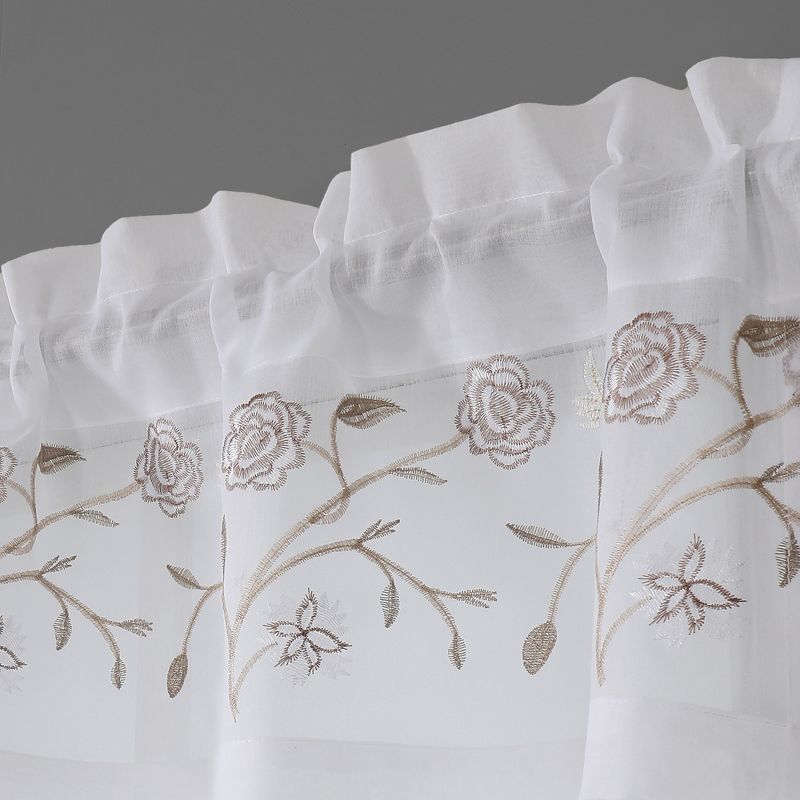 Kate Aurora Complete 3 Piece Embroidered Shabby Floral Roses Sheer Cafe Kitchen Curtain Tier & Valance Set, 5 of 10