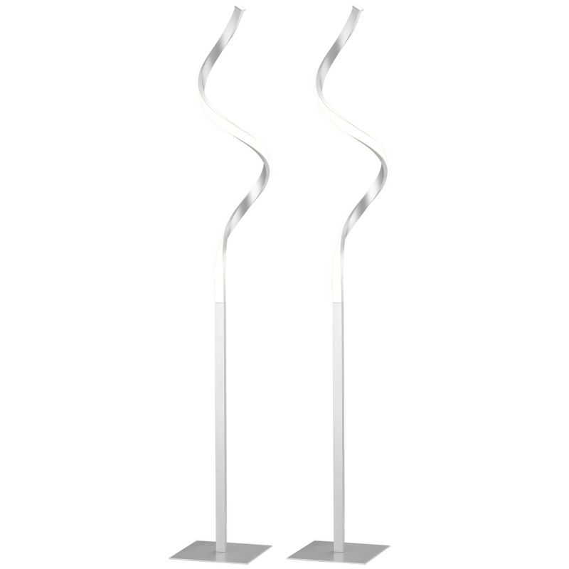 HOMCOM Modern Spiral Floor Lamp, LED Standing Lamp Warm White with Square Base and Foot Switch for Living Room, Bedroom, Set of 2, Silver, 1 of 7