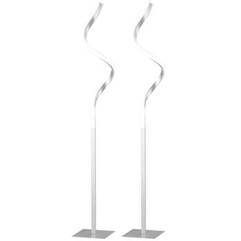 HOMCOM Modern Spiral Floor Lamp, LED Standing Lamp Warm White with Square Base and Foot Switch for Living Room, Bedroom, Set of 2, Silver