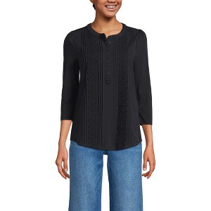 Lands' End Women's 3/4 Sleeve Lightweight Jersey Embellished Top - 1 of 4