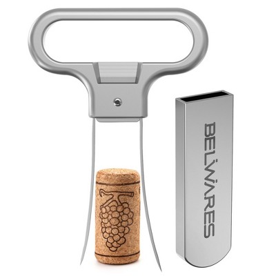 Belwares Wine Bottle Opener With 2 Prongs Stainless Steel Cork Puller In Sleek Case