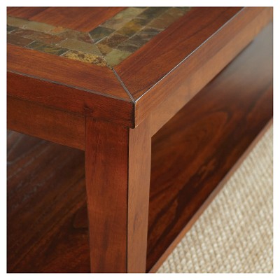 Transitional Medium Cherry Chairside End Table with Slate Inlay