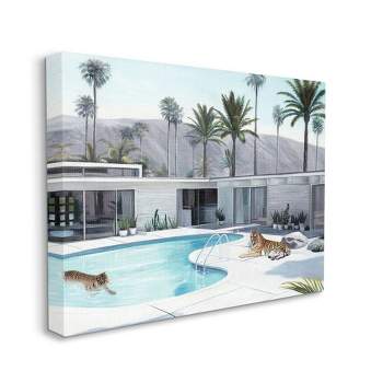 Stupell Industries Tiger Summer Swimming Pool Modern House Palm Trees