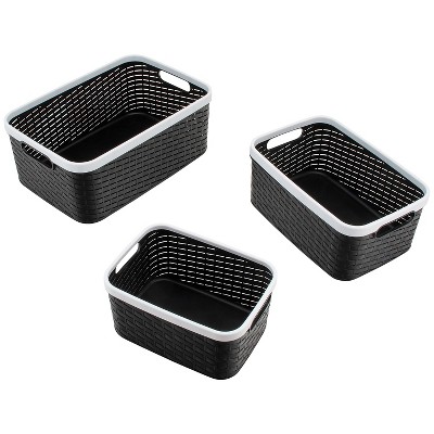 Nantucket Weave Black & White Rim Stackable Storage Bin Set