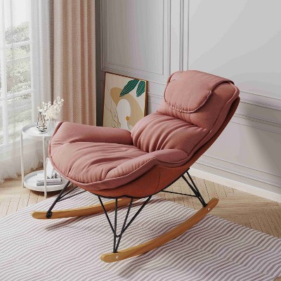 CAVINAS Milk Velvet Fabric Glider Rocking Chair,Modern Upholstered Armless Rocking Chairs,Nursery Accent Chair for Bedroom