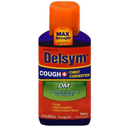 Delsym Cough Plus Chest Congestion Dm Relief Liquid Dextromethorphan Cherry 6 Fl Oz Target