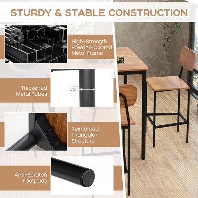 Walnut and Black Industrial Pub Table Set with 4 Chairs