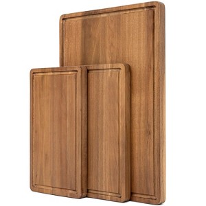 Angel Sar Wood Cutting Board Set of 3, Acacia Wood Chopping Boards with Deep Juice Groove, 2-in-1 Side Markers, Built-in Handles, and Storage Holder - 1 of 4