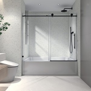 NicBex Shower Door 63"H Frameless 1 Fixed and 1 Shifted Shower Doors 304 Stainless Steel with Adjustable Soft Closing Function, Matte Black - 1 of 4