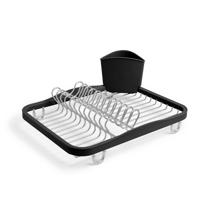 Black and Silver Metal Dish Rack with Utensil Cup