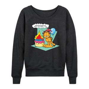 Women's - Garfield - Birthday's Make Me Old Lightweight French Terry Wide Neck Long Sleeve Shirt - 1 of 4